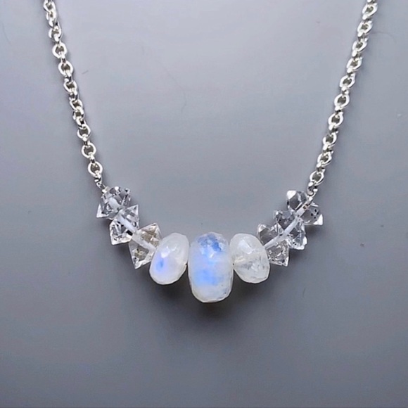 Hand Made Moonstone Diamond Necklace - Picture 3 of 4
